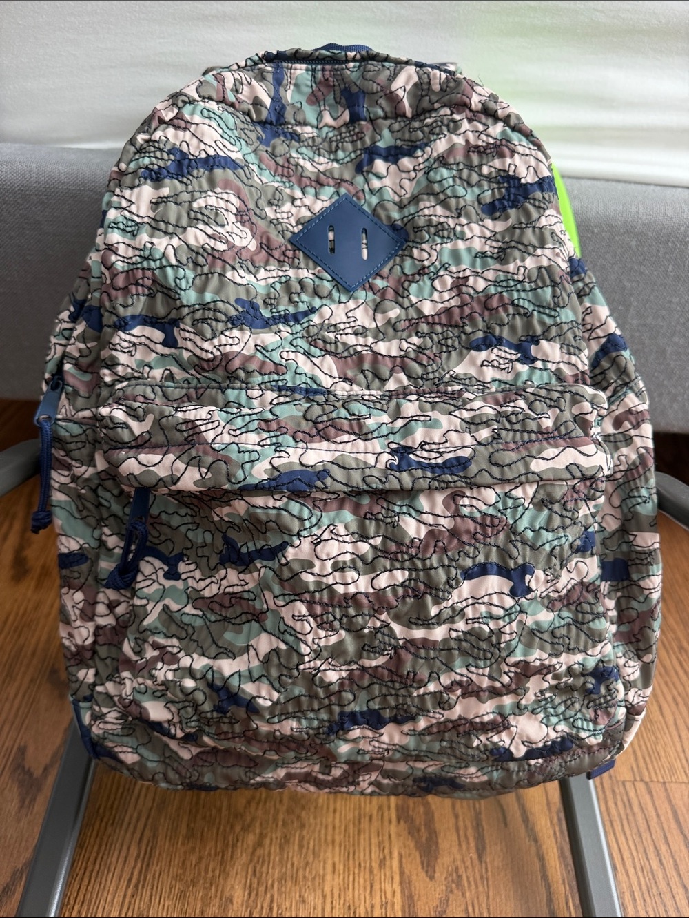 Quilted Camouflage Backpack - Blue/Green